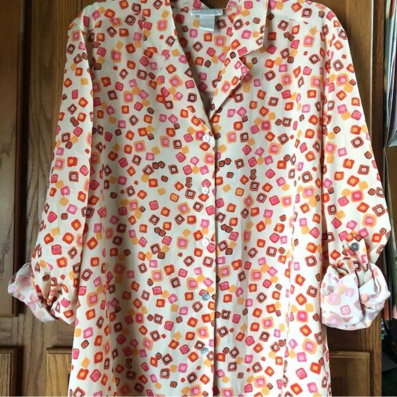 JORDAN WOMAN Collared Buttons Geometric Roll Tab Sleeve Blouse - 20 - Picture 4 of 13